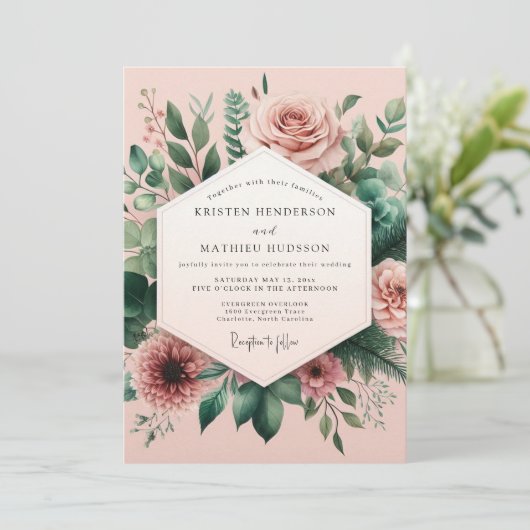 Blush Pink Botanical Whimsy Wedding 招待状 (スタンド正面)