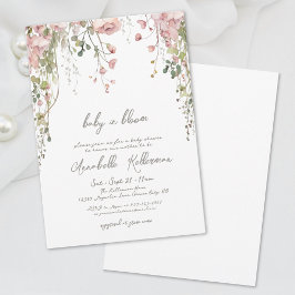 Blush Pink Botanical Wildflower Baby Shower 招待状