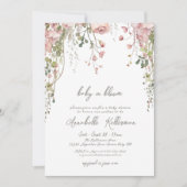 Blush Pink Botanical Wildflower Baby Shower 招待状 (正面)