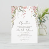 Blush Pink Botanical Wildflower Baby Shower 招待状 (スタンド正面)