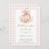 Blush Pink Bow A Little Pumpkin Baby Shower girl 招待状 (正面/裏面)