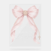 Blush pink Bow baby Girl Baptism Welcome アクリルサイン (正面)