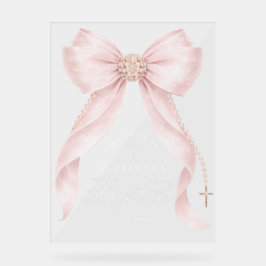 Blush pink Bow baby Girl Baptism Welcome アクリルサイン