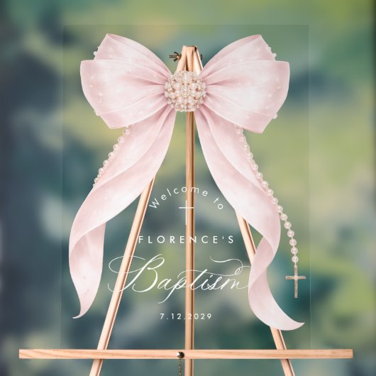 Blush pink Bow baby Girl Baptism Welcome アクリルサイン (ニュートラル)