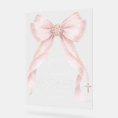 Blush pink Bow baby Girl Baptism Welcome アクリルサイン (傾斜)