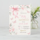Blush Pink Bow Baby Shower Girl 招待状 (スタンド正面)
