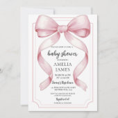 Blush Pink Bow Baby Shower Invitation Editable Ele 招待状 (正面)