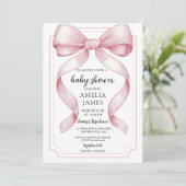 Blush Pink Bow Baby Shower Invitation Editable Ele 招待状 (スタンド正面)