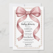 Blush Pink Bow Baby Shower Invitation Editable Ele 招待状 (正面)