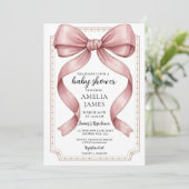 Blush Pink Bow Baby Shower Invitation Editable Ele 招待状 (スタンド正面)