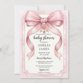 Blush Pink Bow Baby Shower Invitation Editable Ele 招待状 (正面)