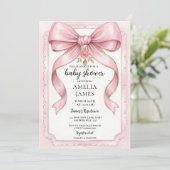 Blush Pink Bow Baby Shower Invitation Editable Ele 招待状 (スタンド正面)