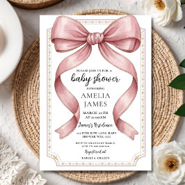 Blush Pink Bow Baby Shower Invitation Editable Ele 招待状