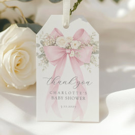 Blush Pink Bow Baby Shower Thank you ギフトタグ