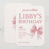 Blush Pink Bow Birthday  招待状 (正面/裏面)