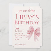Blush Pink Bow Birthday  招待状 (正面)