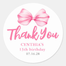 Blush Pink Bow Birthday Favors Thank You  ラウンドシール