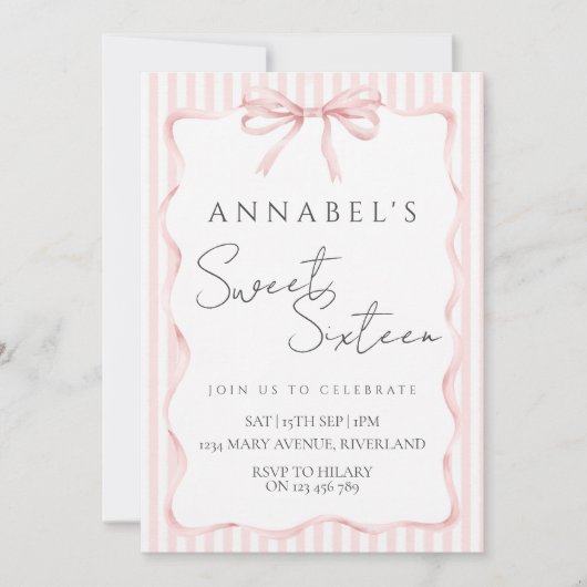 Blush Pink Bow Birthday Invitation 招待状 (正面)