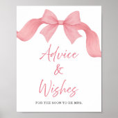 Blush Pink Bow Bridal Shower Advice & Wishes Sign ポスター (正面)