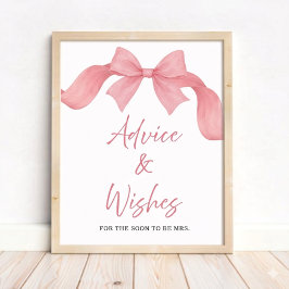 Blush Pink Bow Bridal Shower Advice & Wishes Sign ポスター