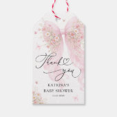 Blush Pink Bow Butterfly Baby Shower Thank You ギフトタグ (正面)
