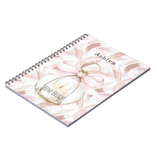 Blush Pink Bow Candle Shine Bright ノートブック (左側)