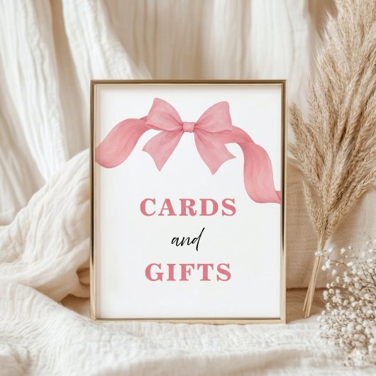 Blush Pink Bow Cards and Gifts Bridal Shower Sign ポスター