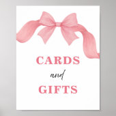 Blush Pink Bow Cards and Gifts Bridal Shower Sign ポスター (正面)