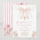 Blush Pink Bow Coquette Girl Baptism and Birthday 招待状 (正面/裏面)