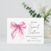 Blush Pink Bow Coquette Script Sweet 16 Thank You  サンキューカード (スタンド正面)