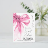 Blush Pink Bow Coquette Sweet 16 Save the Date  ポストカード (スタンド正面)