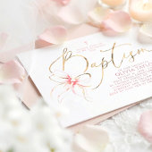 Blush Pink Bow Elegant Minimalist Girl Baptism 招待状