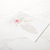 Blush Pink Bow Elegant Modern Girl Baby Shower 箔招待状 (回転した状態)