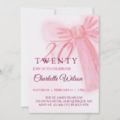 Blush Pink Bow Elegant Twenty 20th Birthday 招待状 (正面)