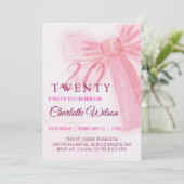 Blush Pink Bow Elegant Twenty 20th Birthday 招待状 (スタンド正面)