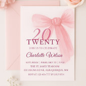 Blush Pink Bow Elegant Twenty 20th Birthday 招待状