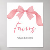 Blush Pink Bow Favors Bridal Shower Sign ポスター (正面)