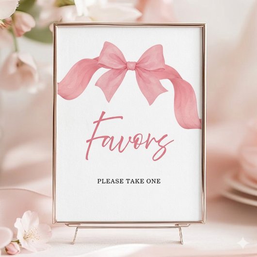 Blush Pink Bow Favors Bridal Shower Sign ポスター