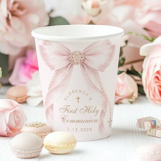 Blush Pink Bow First Holy Communion Coquette 紙コップ