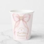 Blush Pink Bow First Holy Communion Coquette 紙コップ (正面)