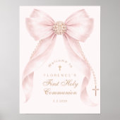 Blush pink Bow First Holy Communion Welcome ポスター (正面)