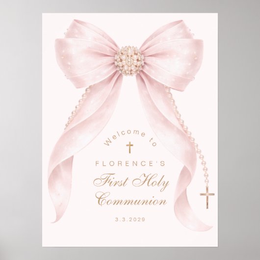 Blush pink Bow First Holy Communion Welcome ポスター (正面)