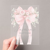 Blush Pink Bow Floral Baby Girl Baptism アクリル招待状 (インサイチュ (ポータブル))