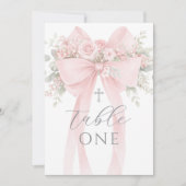 Blush Pink Bow Floral Baptism Table Number 招待状 (正面)