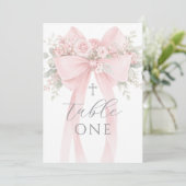 Blush Pink Bow Floral Baptism Table Number 招待状 (スタンド正面)