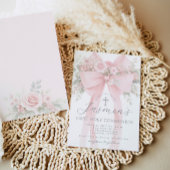 Blush Pink Bow Floral First Holy Communion 招待状