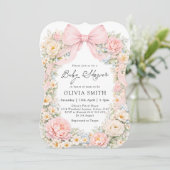 Blush Pink Bow Floral Girl Baby Shower 招待状 (スタンド正面)