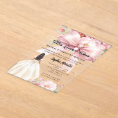 Blush pink bow florals dress Quinceanera clear アクリル招待状 (レイダウン)
