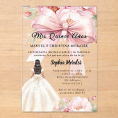 Blush pink bow florals dress Quinceanera clear アクリル招待状 (正面)