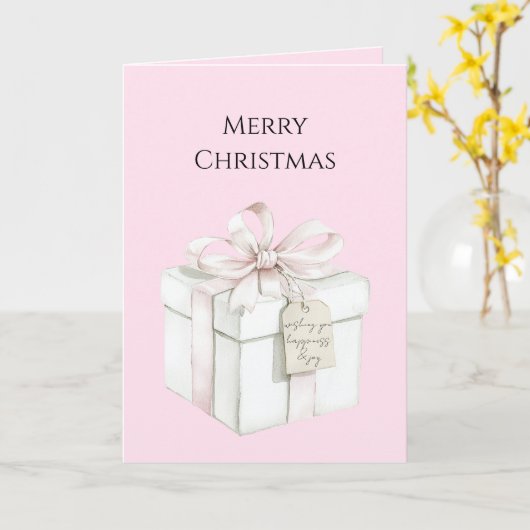 Blush Pink Bow Gift Christmas カード (黄色い花)